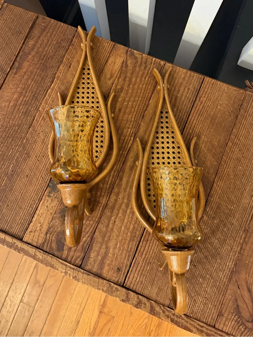 Pair of vintage Homco BOHO farmhouse candle wall sconces